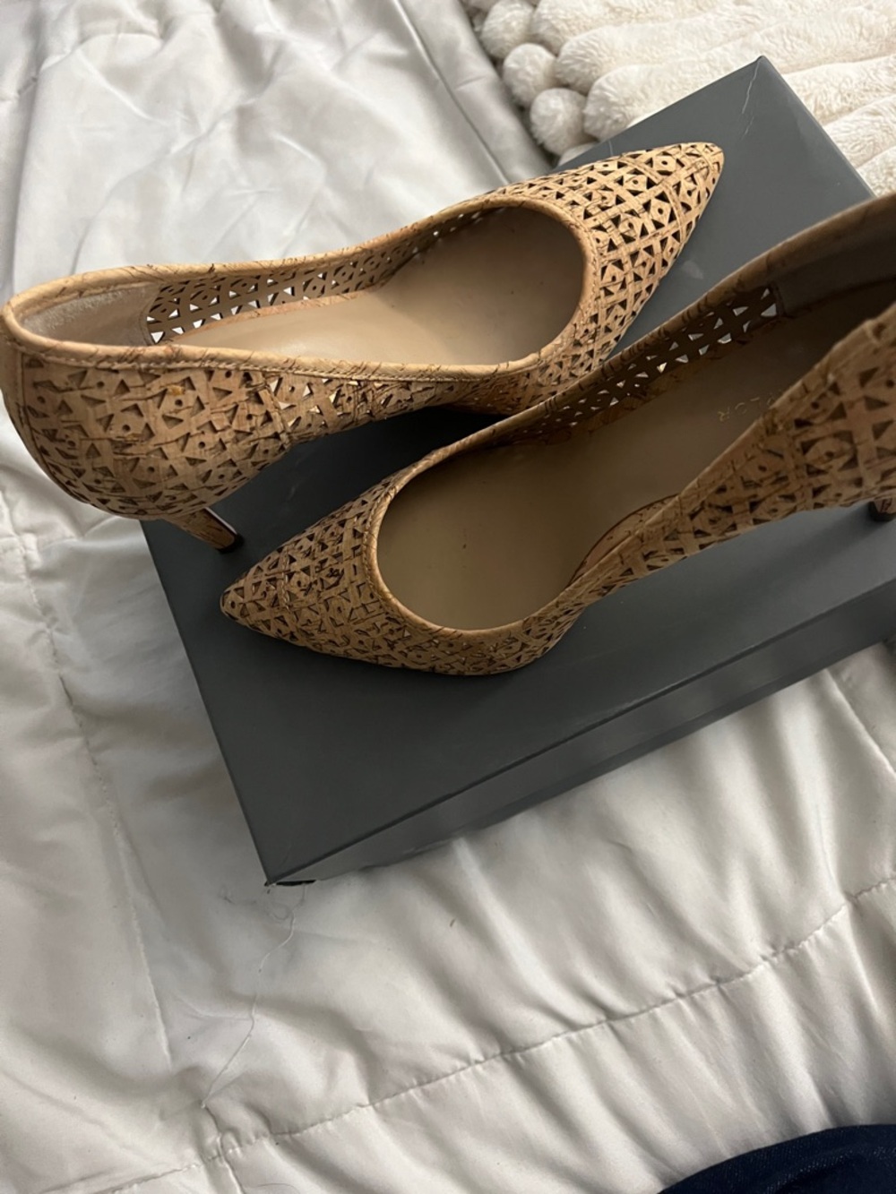 Ann Taylor Tan Laser-Cut Pointed-Toe Pumps